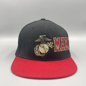 U.S. Marine Corps Black Red Veteran Patch Snapback Hat Crest Cap